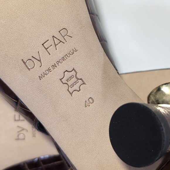 BY FAR DIANA Sandals Womens 40 Nutella Croco Embossed Leather Slingback *LOVELY* - Picture 8 of 10